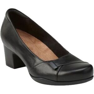 CLARKS ARTISAN ROSALYN BELLE Leather Pumps, Block Heel, Black, US 8.5